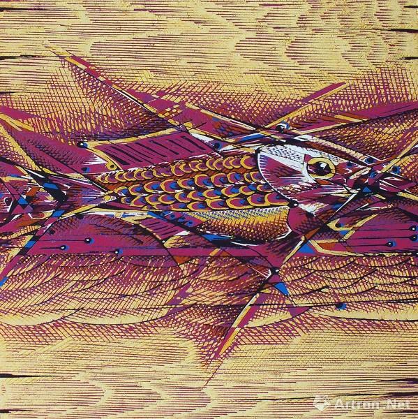 《鱼》  杨永胜 30x30cm 2014年 绝版套色木刻