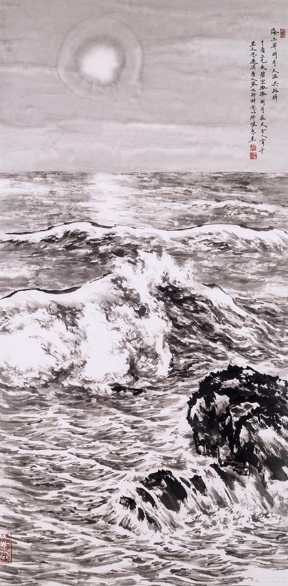 《海上生明月,天涯共此时》  杨惠东 136x68cm 丁酉