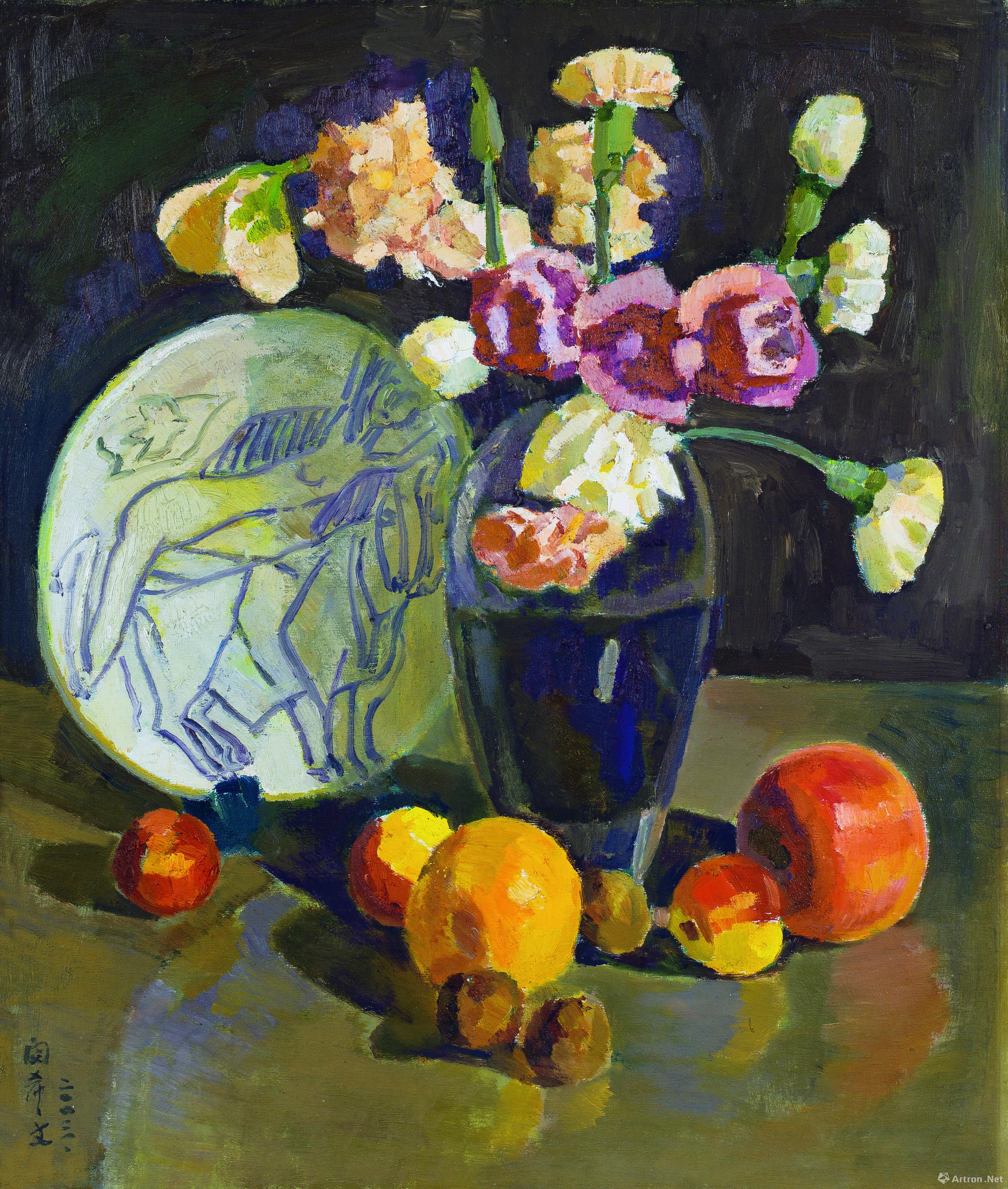 《青花静物still life of blue and white flowers》  闵希文 60.