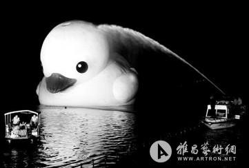 大风过后大黄鸭重新充气洗澡