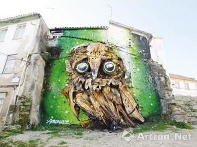 葡萄牙艺术家用垃圾创作巨大猫头鹰雕塑