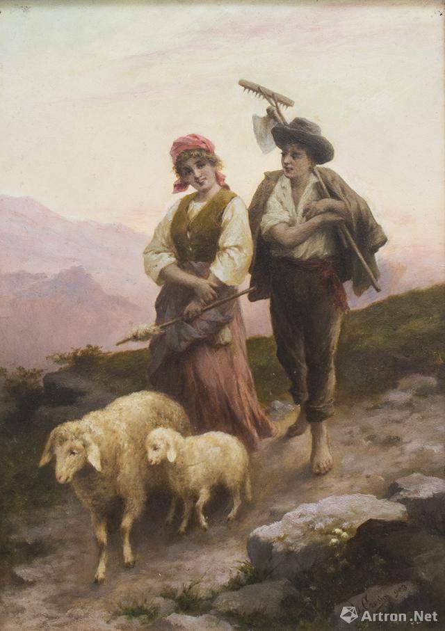 克罗肖61路易吉  《牧羊人》 布面油画 37x25cm  19世纪萨尔瓦多